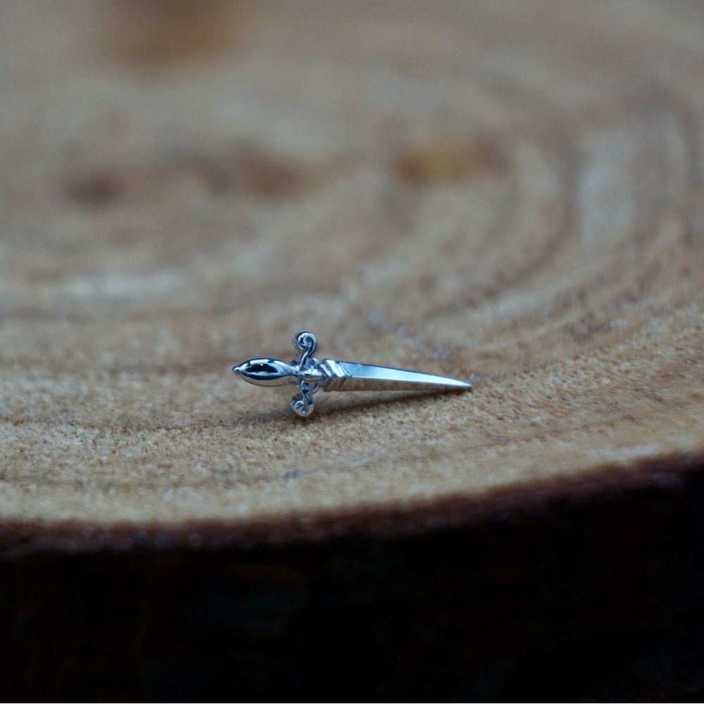 Solid 14k gold “looking sharp” dagger by Junipurr press fit end